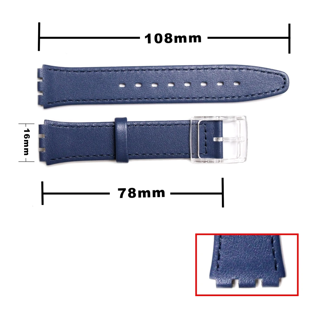 Ремешок из натуральной кожи для наручных часов сменный синий браслет S w a t c h
