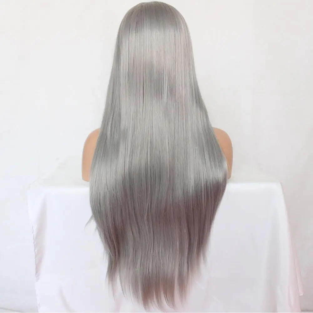 Grey Maycaur черный серый Glueless синтетические парики на кружеве длинные натуральные Прямые серебристо-серые волосы парики для женщин - Цвет: Grey