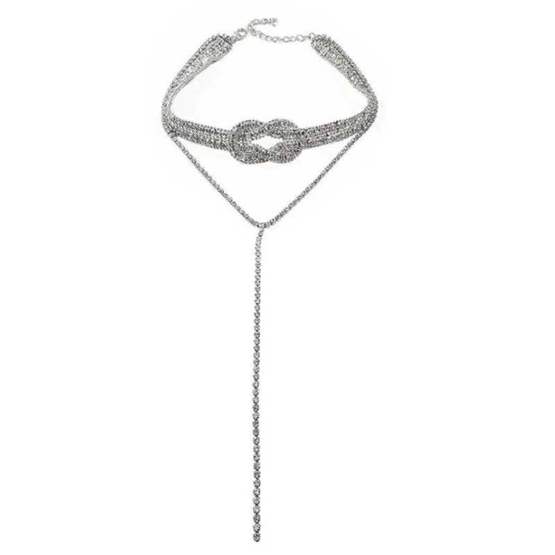 Женские ожерелья чокер FYUAN серебристые Стразы с пуговицами длинное ожерелье