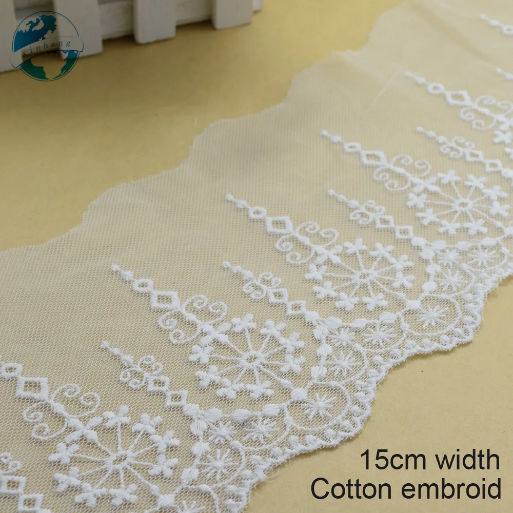 

3 ярда, 15 см, белая кружевная хлопковая вышитая кружевная лента для шитья, ткань из гипюра, отделка «сделай сам», основовязание, «сделай сам», ...