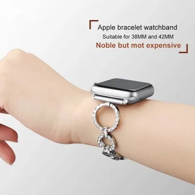 Ремешок из нержавеющей стали для Apple Watch Band стразы металлический браслет со
