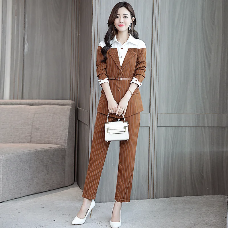 Комплект из двух предметов весна 2019 новый модный тонкий костюм в полоску с