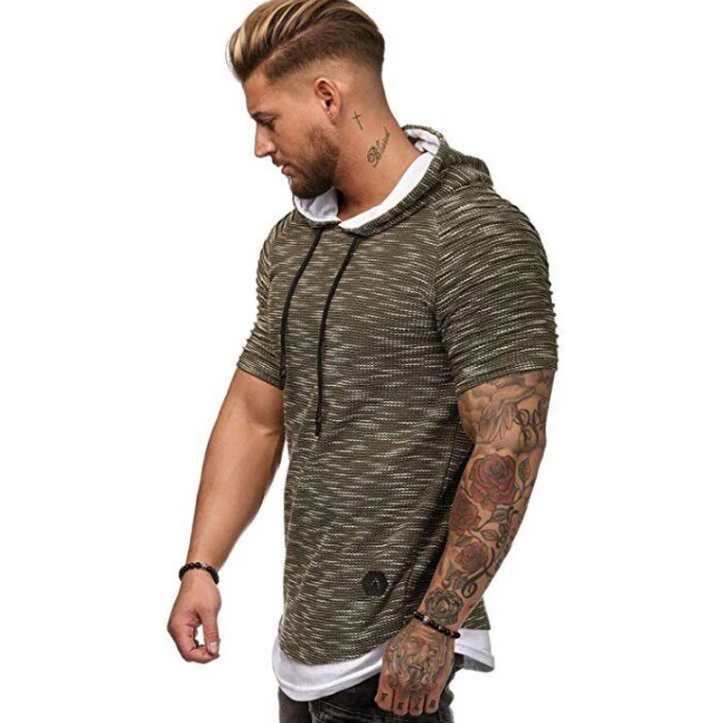 Мужская футболка с плиссированными плечиками облегающая Уличная в стиле хип-хоп