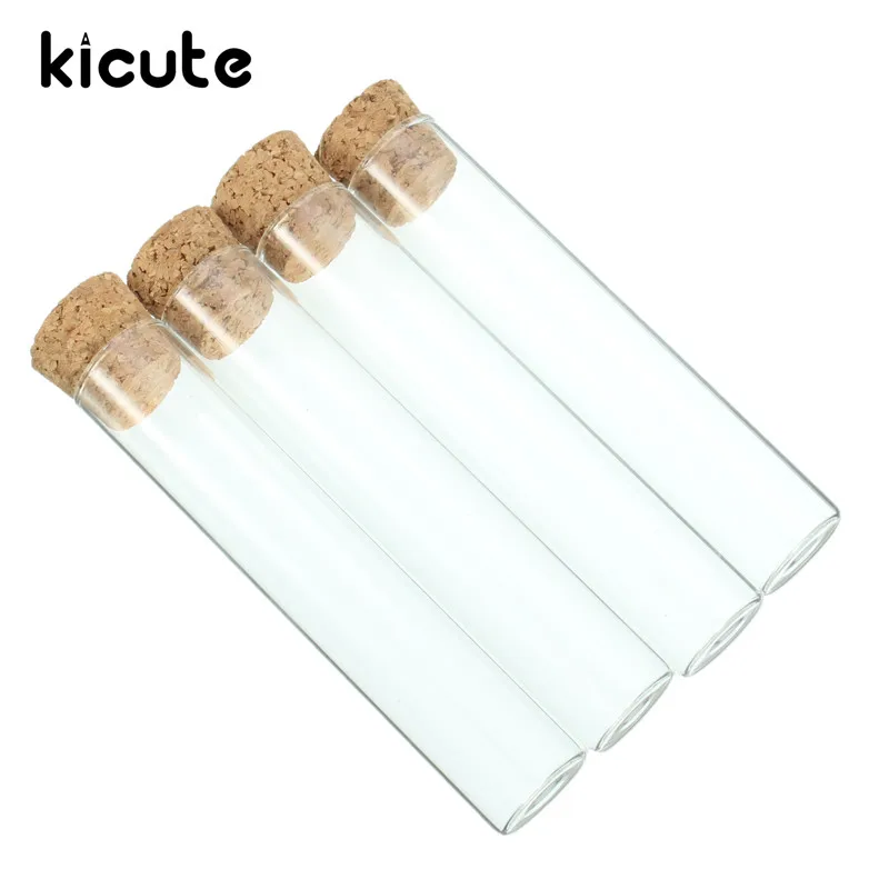 Kicute 5 шт. отличная прозрачная лабораторная стеклянная пробирка с пробковыми пробками плоская 20*100 мм лабораторные школьные образовательные принадлежности