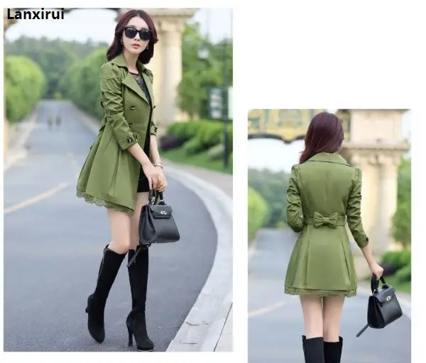 style 2 army Особенно Женское пальто, английский стиль, женский весенний двубортный длинный плащ, пальто, плащ, ветровка, пальто, 5XL плюс - Цвет: style 2 army