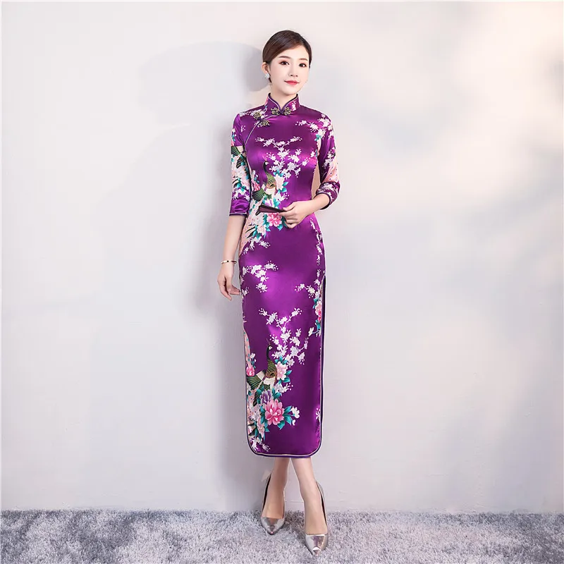 Cheongsam Dress Long Qipao Fashion Print Wedding Party Dresses For Women Traditional Oriental Clothes Ladies Wear S-6XL DNV11137 |