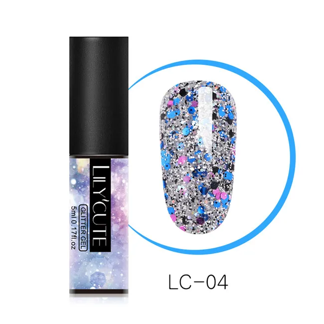 Glitter LC-04 LILYCUTE Блестящий Гель-лак для ногтей 5 мл замачиваемый УФ гель для ногтей лак Полупостоянный гель лак праймер маникюрный лак - Цвет: Glitter LC-04