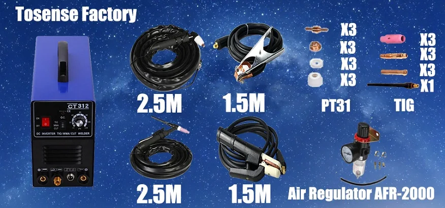 220V Singlel напряжение 3 в 1 Многофункциональный сварочный аппарат Tosense TIG дуговой сварочный аппарат плазменной резки CT312 с бесплатным аксессуаром