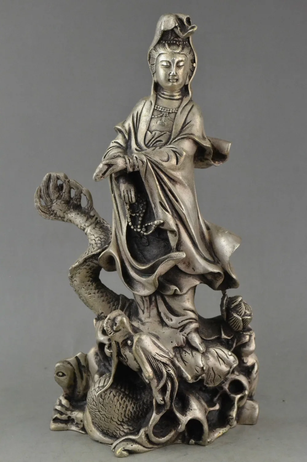 

Collection of old China miao silver dragon statue carved guanyin bodhisattva
