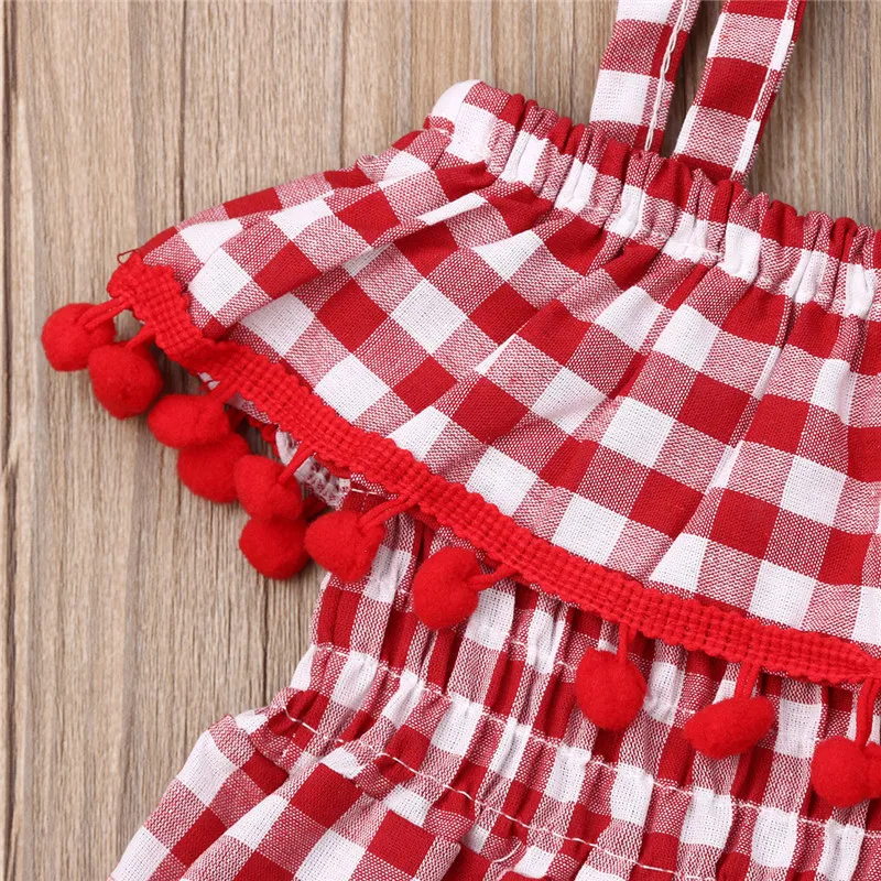 

Kids Baby Girls Party Clothes Princess Dress Off Shoulder Plaid Sling Dress Lace-up Tassels Ruffle High Waist Tutu Girls Dress