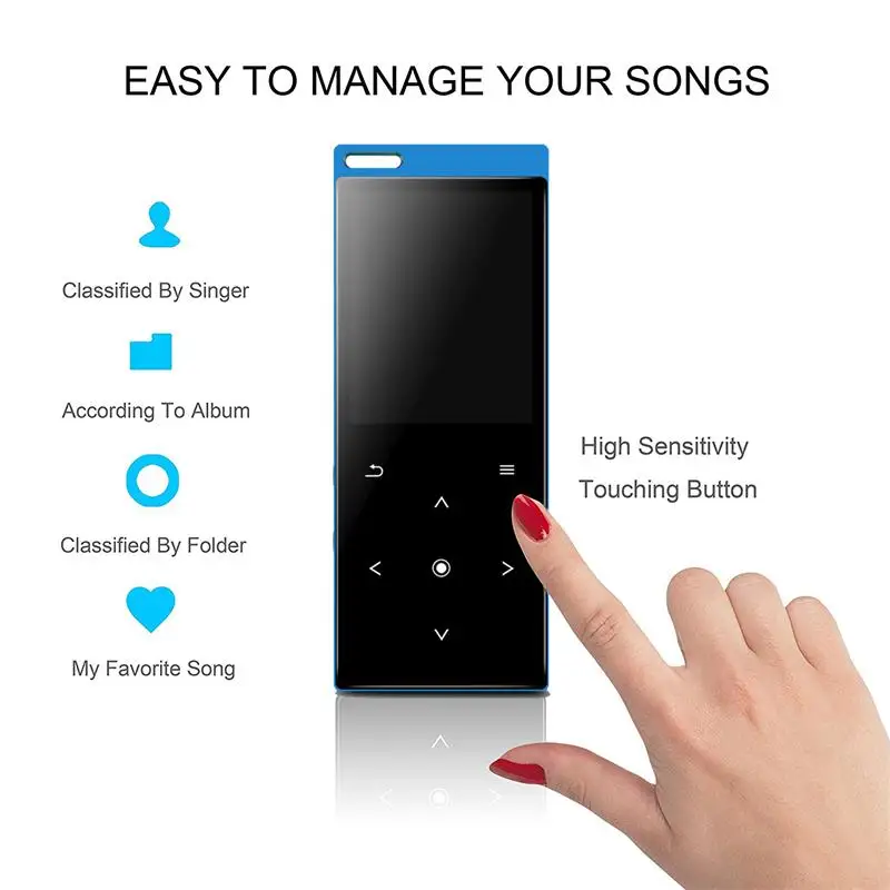 MP3 плеер с Bluetooth Встроенный динамик 8 ГБ/16 ГБ нажатием кнопки 1 дюймов Экран без
