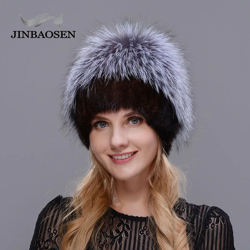 Женская шапка из меха лисы JINBAOSEN зимняя натурального норки для путешествий и