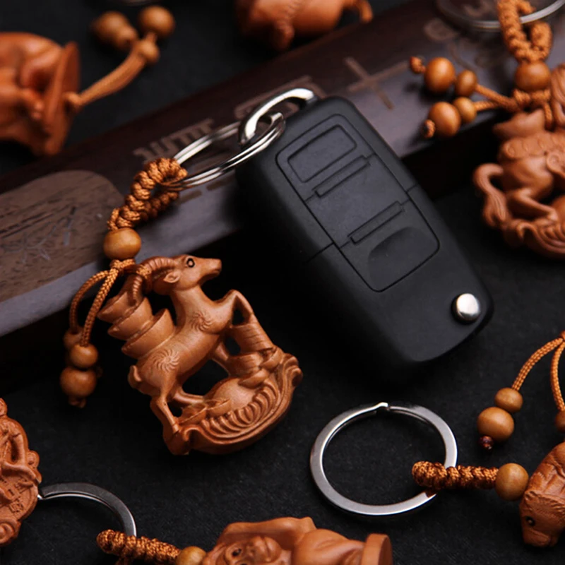 12 натуральный брелок из дерева зодиакальный унисекс животное Дракон Тигр овца