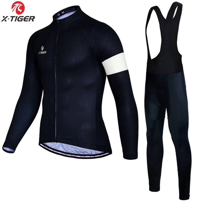 Jerseys and Bib Pant X-Tiger, осенний комплект одежды для велоспорта с длинным рукавом, дышащая одежда для велоспорта, анти-пот, MTB велосипед, велосипедная майка, Ropa Maillot Ciclismo - Цвет: Jerseys and Bib Pant