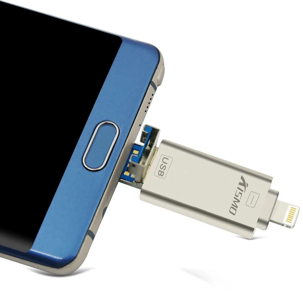 KISMO 3 в 1 металлический флэш-накопитель USB портативный флэш-накопитель 32 ГБ, 64 ГБ, USB флэш-накопитель для iphone 6 7 8 плюс samsung A3 A5 A7 S6 S7 край