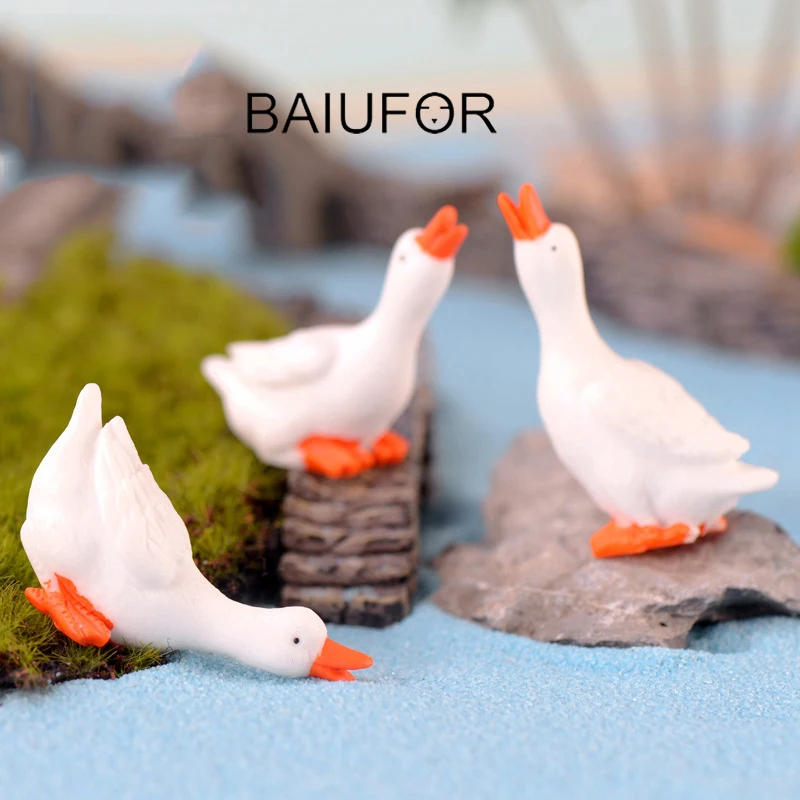 BAIUFOR животные миниатюрные пасторальные стили милые белые утки статуэтки для
