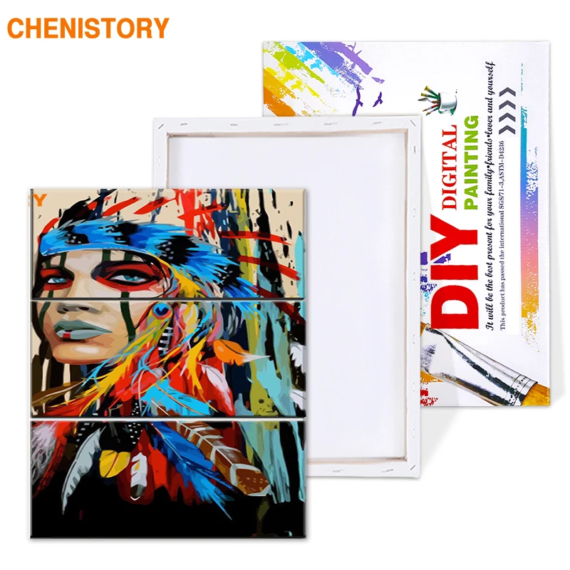 CHENISTORY рамка 3 панели индийский DIY живопись по номерам абстрактная настенная Художественная Картина ручная роспись маслом для украшения дома