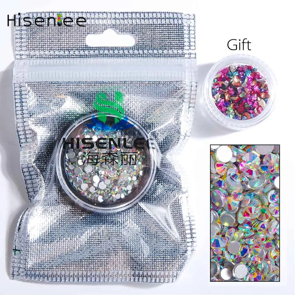 Hisenlee, SS3-SS10, Стразы для ногтей маленького размера, отправка в коробку, подарок, разбитое стекло, камень, плоская задняя сторона, Кристальный стиль, 3D, дизайн ногтей, сделай сам - Цвет: Crystal Clear AB