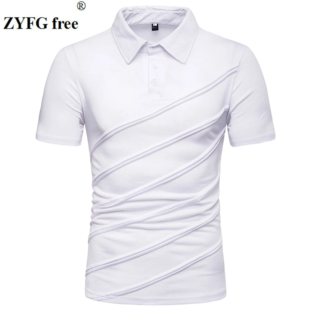 ZYFG free men Polo pleated turn-down collar short-sleeved polo shirt breathable business gentleman male tops | Мужская одежда