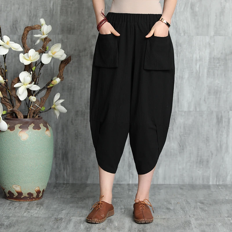 Unisex Summer Linen Shorts New High Elastic Waist Minimalism Vintage Literary Casual Women Short Pants Japanese Hip Hop Styles