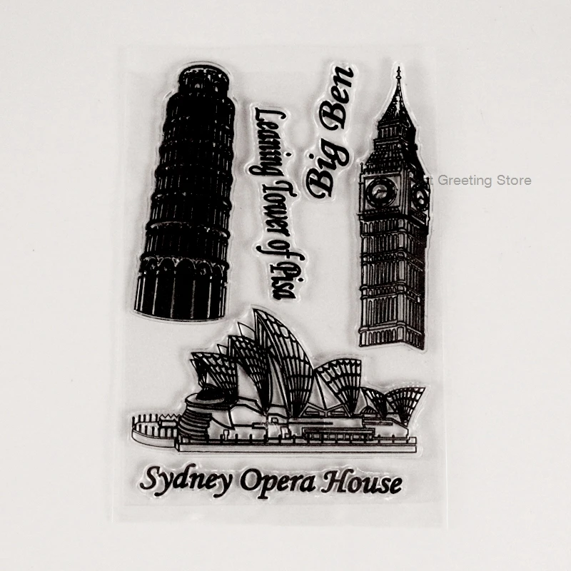 Европейские строительные штампы Лондона Биг-Бен наклонная башня Пизы фон штамп