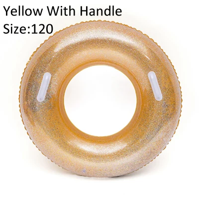 120 yellow handle Размер 90/120 блеск сверкающий взрослый плавательный круг блестящий круглый круг надувной бассейн поплавок с ручкой желтый розовый - Цвет: 120 yellow handle