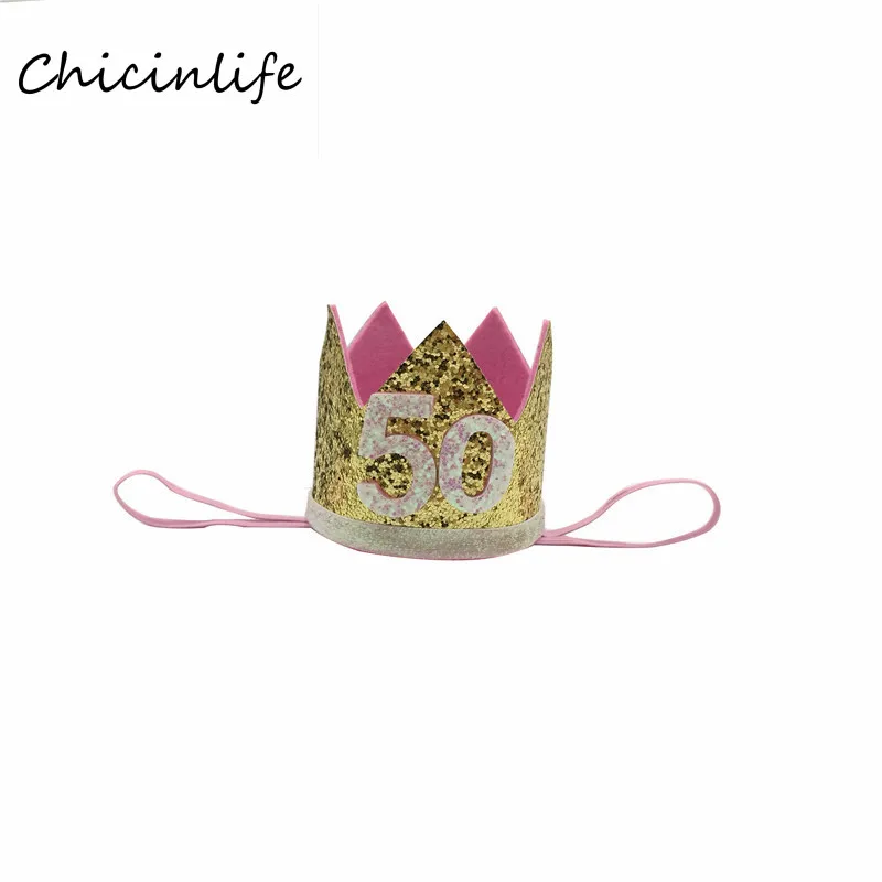 Gold 50 Chicinlife 1 шт. 30 40 50 60 Корона повязка Adlut День рождения украшение шляпа День рождения Юбилей поставки - Цвет: Gold 50