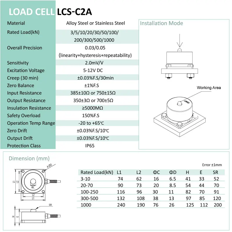 Датчик/датчик нагрузки LCS-C2A(300/500 кг/1/2/3/5/7/10/20/30/50/100 t