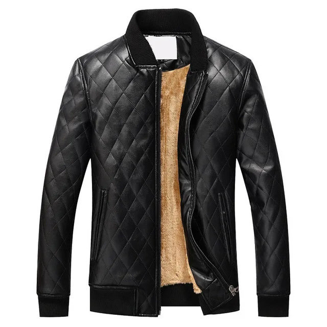 NaranjaSabor, европейские размеры, зимние мужские кожаные куртки, теплые толстые пальто из искусственной кожи, повседневные флисовые мотоциклетные мужские ветровки N428 - Цвет: Black