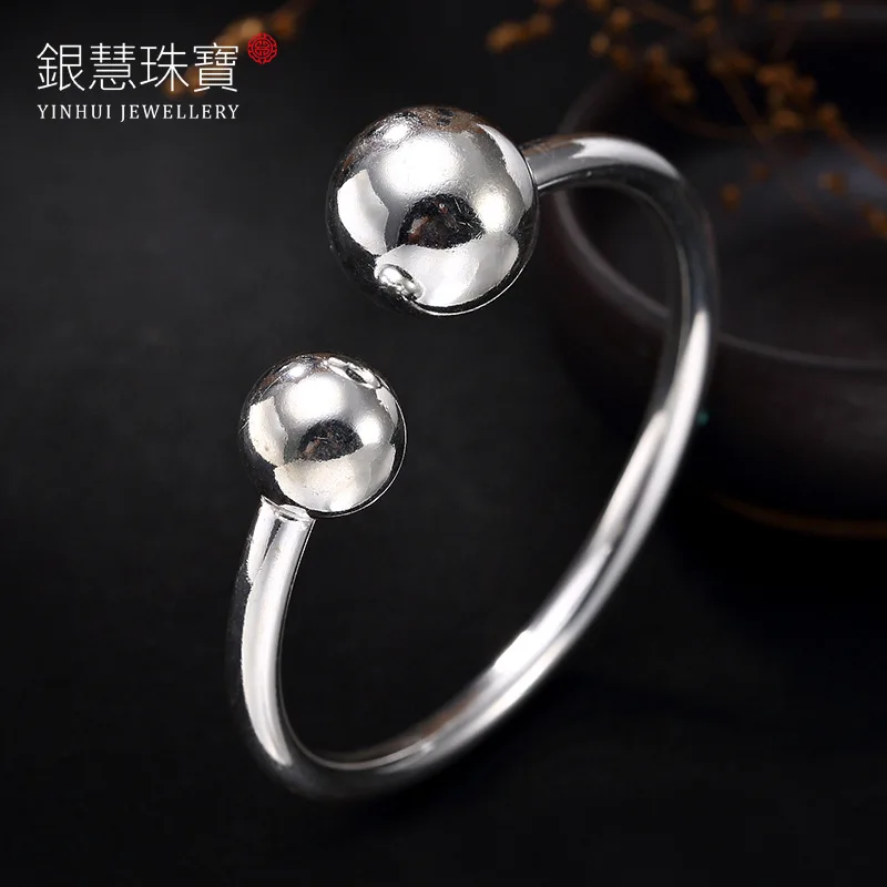 2018 Hot Sale S925 Pure Silver Han Edition Fashion Bracelets Smooth Sphere Contracted Open Ms Blasting Agent Wholesale | Украшения и