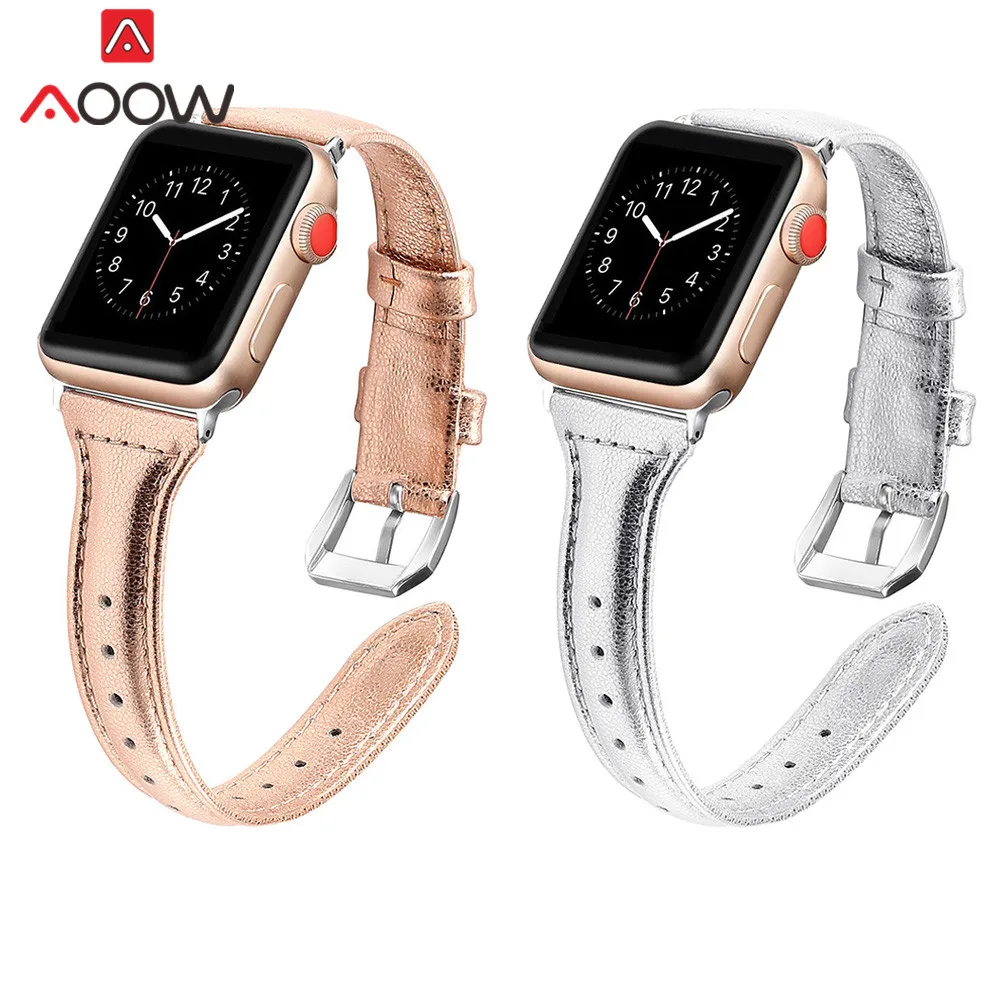 Ремешок для часов из натуральной кожи розового золота для Apple Watch 4, 5, 38 мм, 40, 42, 44 мм, мужской и женский браслет, ремешок для iWatch 1, 2, 3