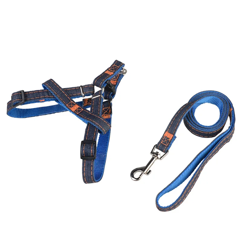 Blue Harness Джинсовый ошейник для собак, набор поводков для собак, прочные ошейники и ремни для маленьких собак, поводки для щенков чихуахуа, аксессуары для домашних животных - Цвет: Blue Harness
