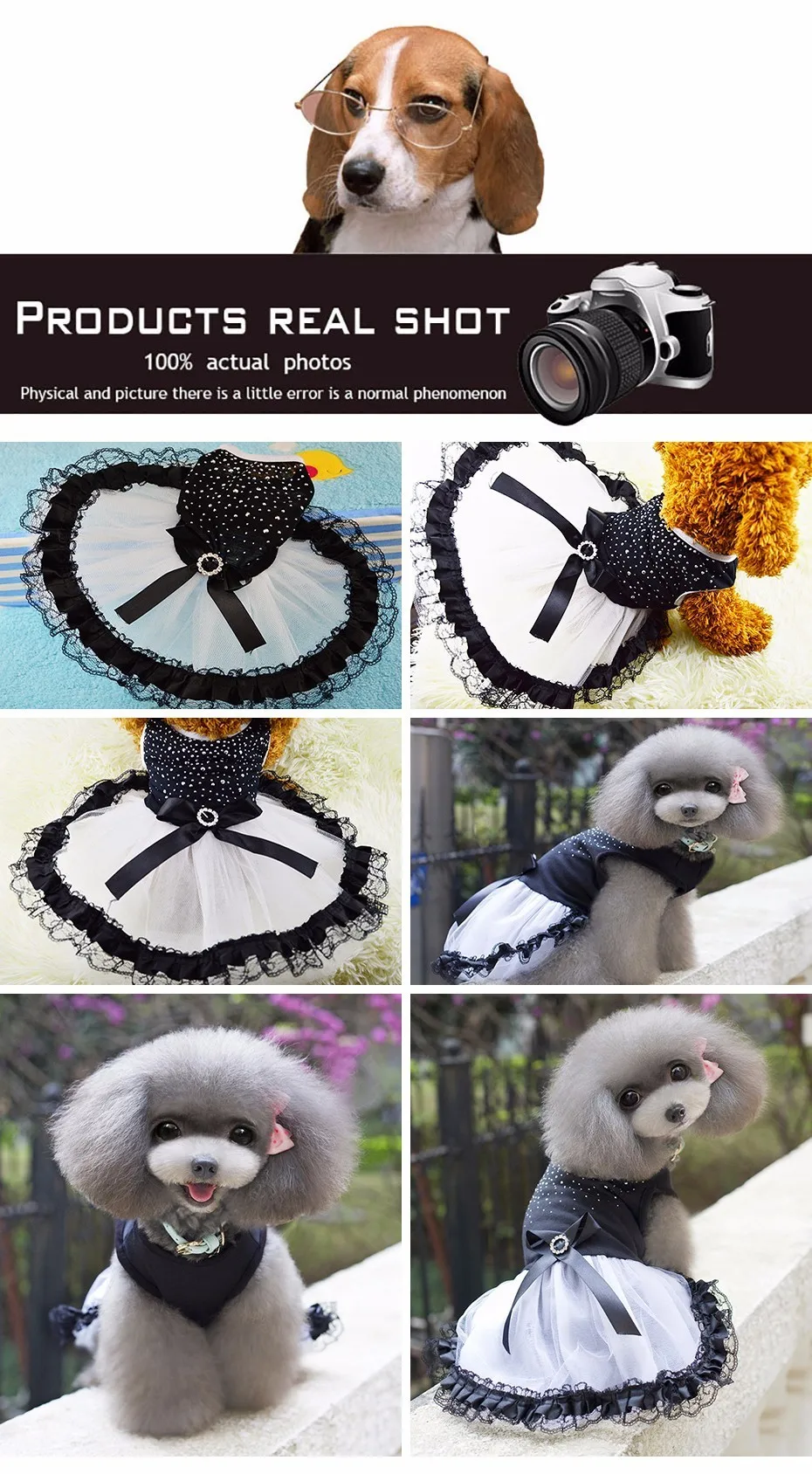 KIMHOME PET Dog Dresses For Small Dogs Cotton Lace Fabric Black Cute Princess Dog Dress Dog Halloween Costume Pet Clothes XS-XL