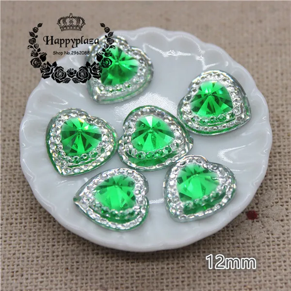green 100pcs 100 шт, 12 мм, блестящие стразы из смолы, двухцветные кнопки в форме сердца, домашний сад, ремесла, кабошон, скрапбук, аксессуары для творчества - Цвет: green 100pcs