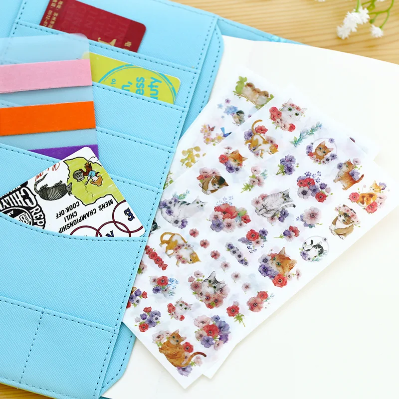 6 шт./партия милые кошки цветы мультфильм наклейка в форме животных ПВХ наклейки
