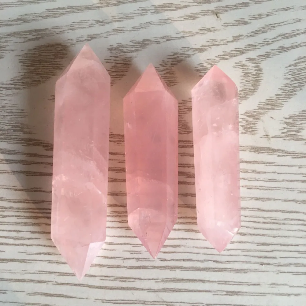 

3PCS Natural rose quartz crystal wand POINT HEALING