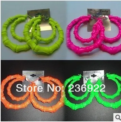 ZRM can mix color)20pcs/lot Wholesale Super large double fluorescent bamboo earrings women jewelry brand glamour sales promotion | Украшения