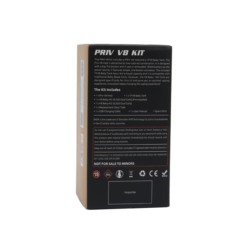 Оригинальный Smok Priv V8 комплект с 60 Вт коробка мод Vape и 3 мл TFV8 Детский