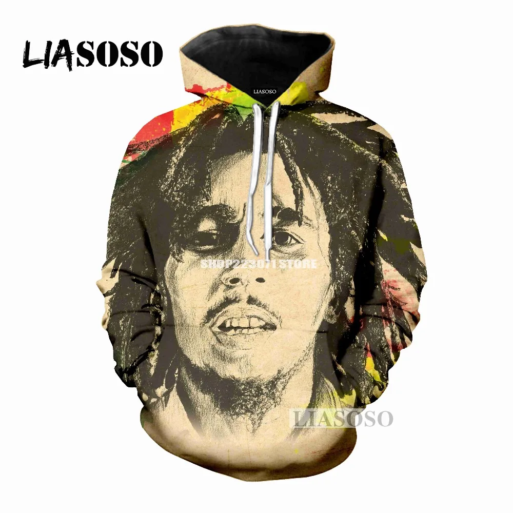 Мужская и Женская толстовка с 3D принтом LIASOSO модная брендовая Bob Marley модель M043 2019 |