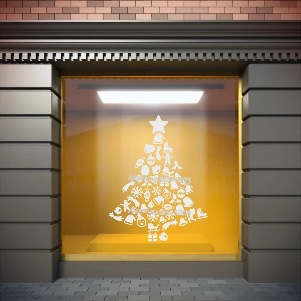Christmas Tree List set Star Xmas Wall Sticker Shop Window Store Glass door Decor Vinyl Decal Living room mural EA743 | Дом и сад