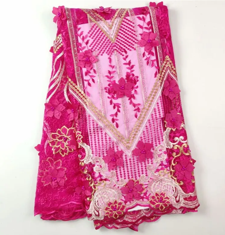 2018 Net Lace For African With Beads pink Fabrics Free Shipping 3D Applique Tulle Fabric whf111 | Дом и сад