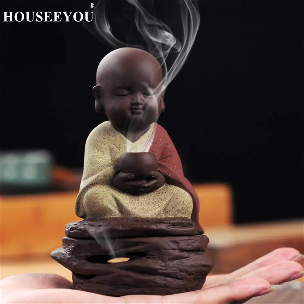 Керамическая катушка Будды курильница репетирующая монах фиолетовый песок