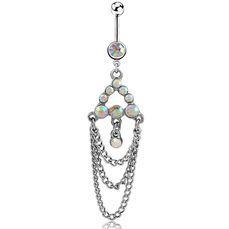 Белый AB Кристалл кисточкой крест цепь болтается пупка кольцо Бар Дешевые