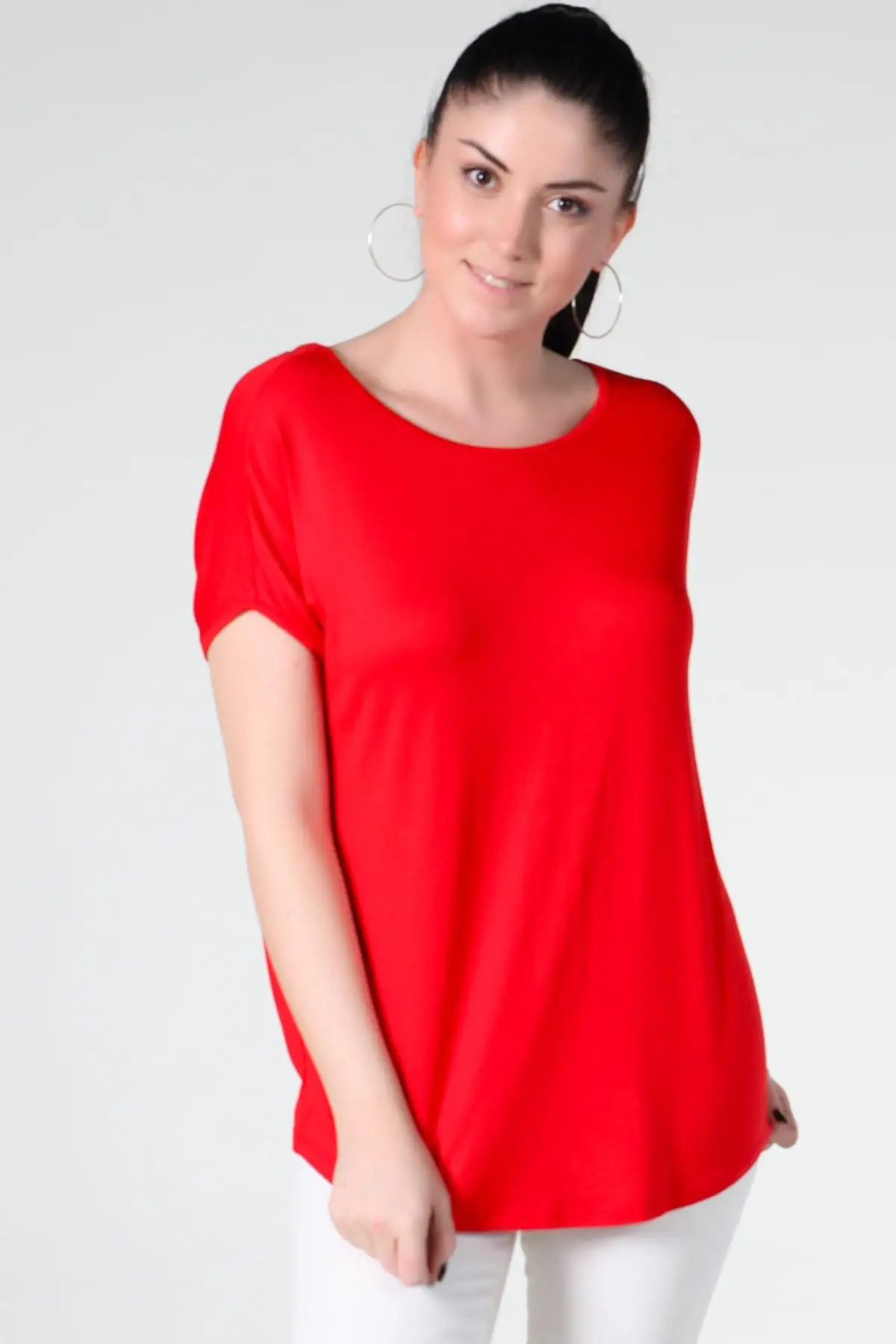 Sans Textile женская красная задняя блузка из вискозы с велосипедным воротником 65N10772| |