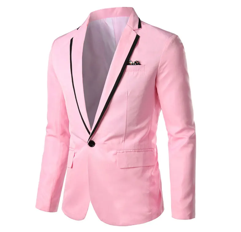Pink SUKIWML, 5XL, Мужской Блейзер, белый,, на одной пуговице, Casacas Para Hombre, однотонный Блейзер, Masculino, повседневный мужской костюм, повседневные куртки - Цвет: Pink