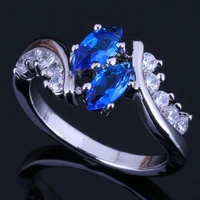 captivating blue cubic zirconia white cz silver plated ring v0407
