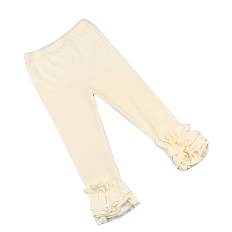 Beige JOYHOPY/хлопковые мягкие удобные леггинсы для маленьких девочек; брюки; Тройная оборка; детские леггинсы; высокое качество; брюки для малышей - Цвет: Beige