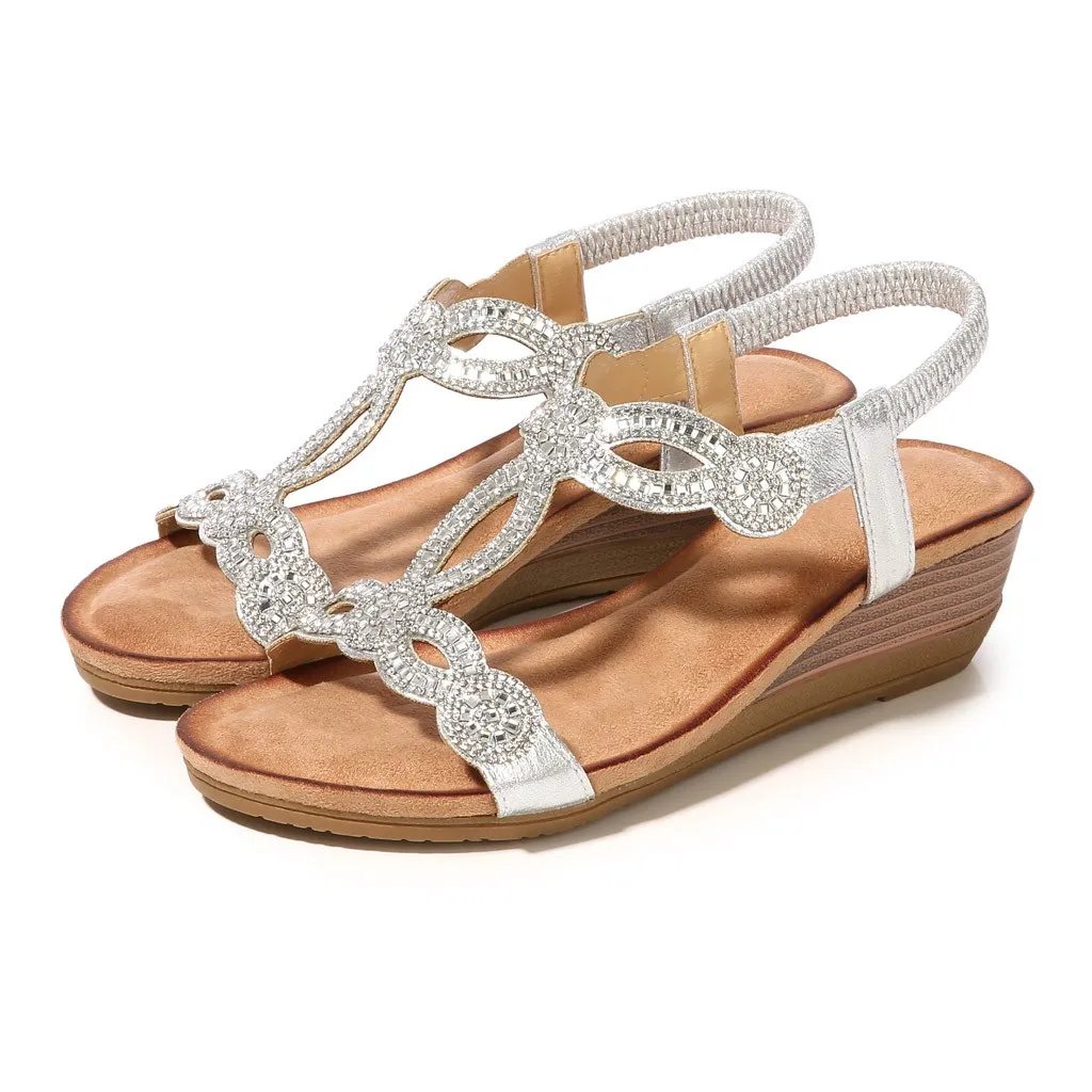 Винтажные женские босоножки SAGACE стразы на танкетке богемные повседневные