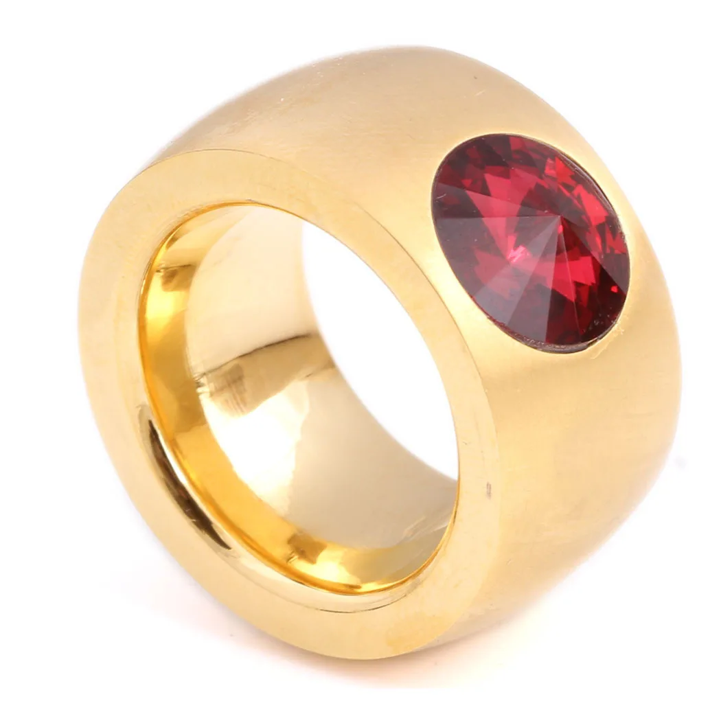 

2017 Fashion Gold-color with Red Clear Gem Ring Wedding Brand 14MM Tungsten Carbide Rings for Women Jewelry