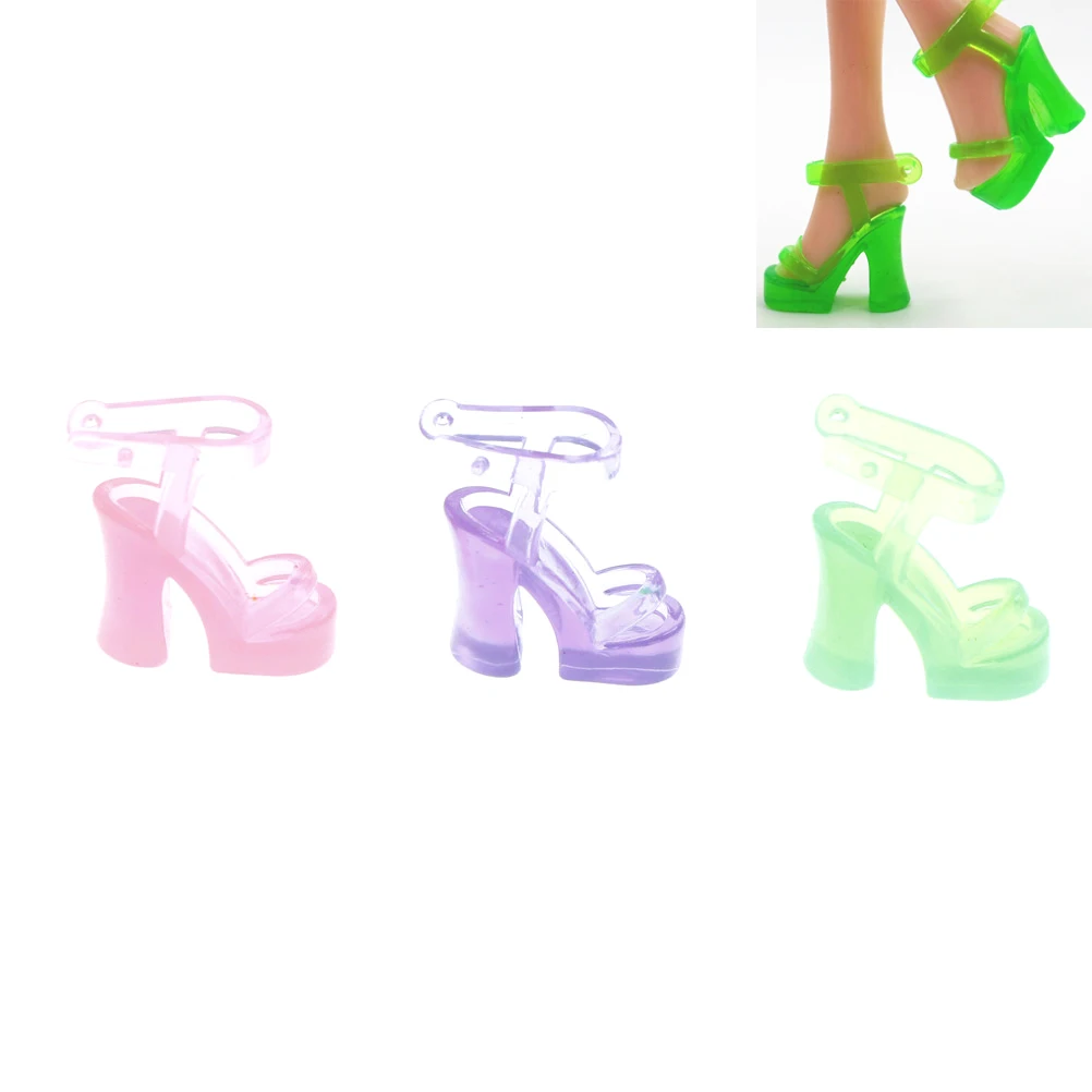 10 пар модных красочных кукольных сандалий Туфли на высоком каблуке с кристаллами